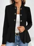 Buttoned Shirt Collar Loose Casual H-Line Plain Mid-long Jacket