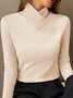 Asymmetrical V Neck Design Warmth Plain Casual Daily Regular Fit Knitted Long Sleeve H-Line T-Shirt