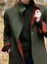 Plus Size Green Solid Long Sleeve Pockets V Neck Jacket