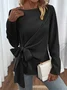Knot Front Design Loose Casual Halloween Crew Neck H-Line Long Sleeve Shirt