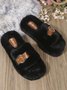 Casual Color Block Buckle Comfy Fluffy Slippers