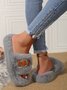 Casual Color Block Buckle Comfy Fluffy Slippers