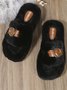 Casual Color Block Buckle Comfy Fluffy Slippers