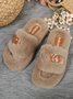 Casual Color Block Buckle Comfy Fluffy Slippers