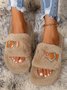 Casual Color Block Buckle Comfy Fluffy Slippers