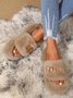 Casual Color Block Buckle Comfy Fluffy Slippers