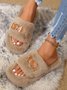 Casual Color Block Buckle Comfy Fluffy Slippers