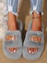 Casual Color Block Buckle Comfy Fluffy Slippers