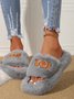 Casual Color Block Buckle Comfy Fluffy Slippers