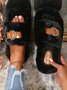 Casual Color Block Buckle Comfy Fluffy Slippers