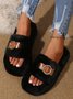 Casual Color Block Buckle Comfy Fluffy Slippers