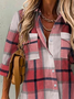 Classic Check Casual Loose Plaid Shirt Collar H-Line Long Sleeve Blouse