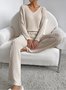 Plain V Neck Long Sleeve Top With Pants Loose Casual Two-Piece Set
