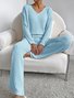 Plain V Neck Long Sleeve Top With Pants Loose Casual Two-Piece Set