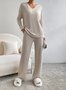 Plain V Neck Long Sleeve Top With Pants Loose Casual Two-Piece Set