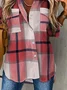Classic Check Casual Loose Plaid Shirt Collar H-Line Long Sleeve Blouse