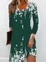 Floral Crew Neck Casual Jersey Long Sleeve H-Line Midi Dress