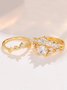 2pcs Rhinestone Decor Leaf Crown Shaped Matching Rings Set