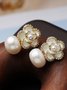 Elegant Camellia Natural Pearl Rhinestone Stud Earrings