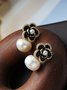 Elegant Camellia Natural Pearl Rhinestone Stud Earrings