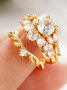 2pcs Rhinestone Decor Leaf Crown Shaped Matching Rings Set