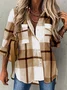 Classic Check Casual Loose Plaid Shirt Collar H-Line Long Sleeve Blouse