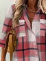 Plus size Casual Plaid Loose Shirt Collar Blouse