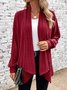 Wrap Loose Plain Casual H-Line Rib Fabric Long Sleeve Kimono