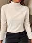 Knitted Warmth Half Turtleneck Casual Plain H-Line Long Sleeve T-Shirt