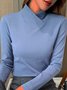 Asymmetrical V Neck Design Warmth Plain Casual Daily Regular Fit Knitted Long Sleeve H-Line T-Shirt