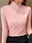 Asymmetrical V Neck Design Warmth Plain Casual Daily Regular Fit Knitted Long Sleeve H-Line T-Shirt