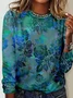 Plus Size Vintage Floral Daily Loose Crew Neck Casual H-Line Jersey Long Sleeve T-Shirt