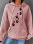 Simple Daily Heart Dog Paw Print H-Line Heavyweight Loose Cotton-Blend Long Sleeve Hoodie