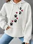 Simple Daily Heart Dog Paw Print H-Line Heavyweight Loose Cotton-Blend Long Sleeve Hoodie