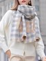 Elegant Floral Plaid Fringe Imitation Cashmere Scarf