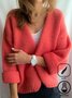 Casual Yarn/Wool Yarn Plain V Neck Cardigan