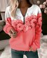 Floral Half Zip Casual Long Sleeve Hoodie Crew Neck Loose Sweatshirt