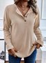 Daily Plain Knitted Buckle Crew Neck Casual Loose H-Line Long Sleeve T-Shirt