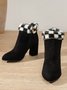 Christmas Checkerboard Grid Chunky Heel Dress Boots