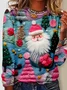 3D Print Christmas Pink Santa Claus Print Daily Crew Neck Regular Fit H-Line Casual Long Sleeve Shirt