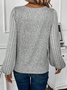 V Neck Plain Loose Daily Casual H-Line Long Sleeve T-Shirt