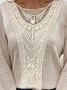 Lace Crochet Design Daily Plain Casual Crew Neck Loose H-Line Long Sleeve T-Shirt