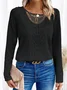 Lace Crochet Design Daily Plain Casual Crew Neck Loose H-Line Long Sleeve T-Shirt