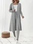 Daily Casual Plain Loose Two-Piece Set H-Line Long Sleeve Coat With Pants