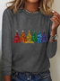 Women's Christmas Tree Daily Cotton-Blend Crew Neck Casual H-Line Long Sleeve Shirt