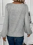 Plus Size Daily Casual Loose Plain Jersey V neck H-Line Long Sleeve T-Shirt