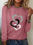 Heart/Cordate Print Valentine's Day Loose Casual Jersey Crew Neck Long Sleeve T-Shirt