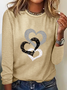 Heart/Cordate Print Valentine's Day Loose Casual Jersey Crew Neck Long Sleeve T-Shirt