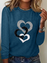 Heart/Cordate Print Valentine's Day Loose Casual Jersey Crew Neck Long Sleeve T-Shirt