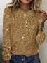 Christmas Glitter Upgrade Fabric Crew Neck Loose H-Line Casual Long Sleeve T-Shirt